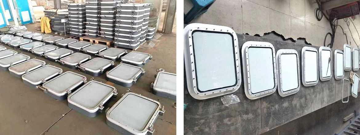 Aluminum marine windows in factory
